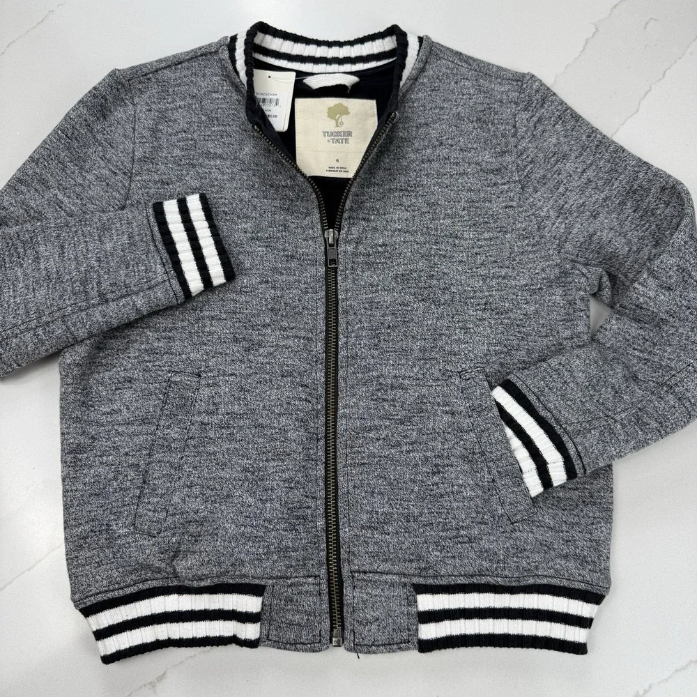 Tucker +‎ Tate Soft Knit Full Zip Jacket Boys 6 Gray Black White Back to School